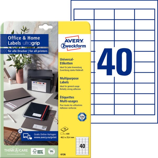 Image ZWECKFORM Avery Universal - Selbstklebend - weiß - 48,5 x 25,4 mm 400 Etikett(e