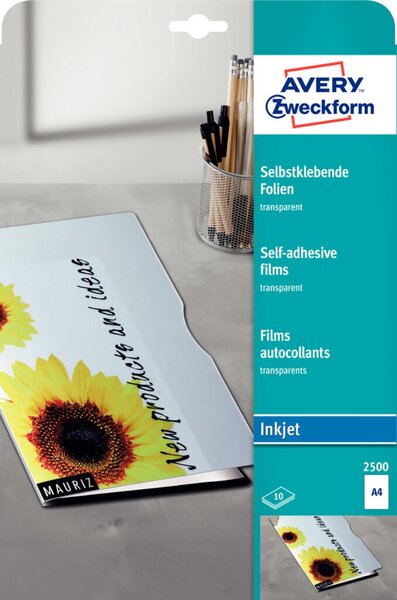 Image ZWECKFORM Avery Zweckform InkJet Folie 2500, A4, 10 Stück