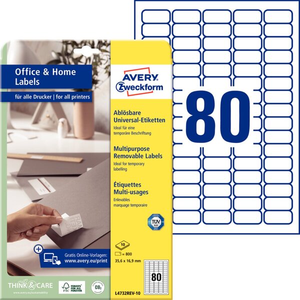 Image ZWECKFORM Avery Zweckform L4732 - Selbstklebende abziehbare Etiketten - weiß - 