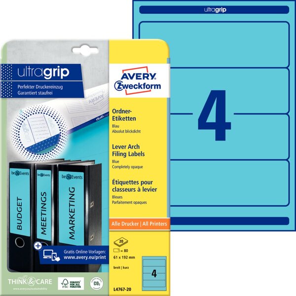 Image ZWECKFORM Avery Zweckform Ordner-Rückenschilder, kurz/breit, blau