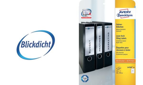 Image ZWECKFORM Avery Zweckform Ordner-Rückenschilder, kurz/schmal, weiß