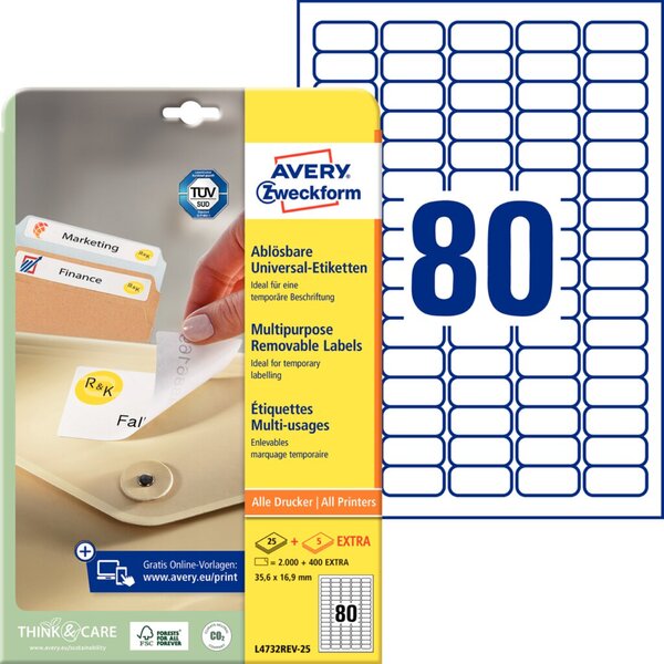 Image ZWECKFORM Avery Zweckform wiederabl. Etiketten 35.6x16.9 mm