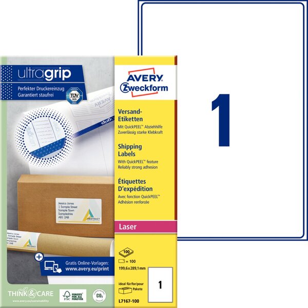 Image AVERY Zweckform Versand-Etiketten, 199,6x289,1 mm, hochweiß