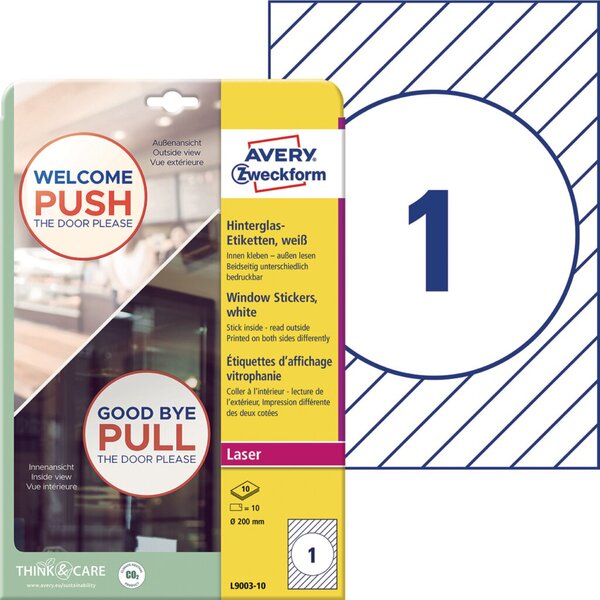 Image AVERY Zweckform Hinterglas-Etiketten, Durchm.: 200 mm, weiß