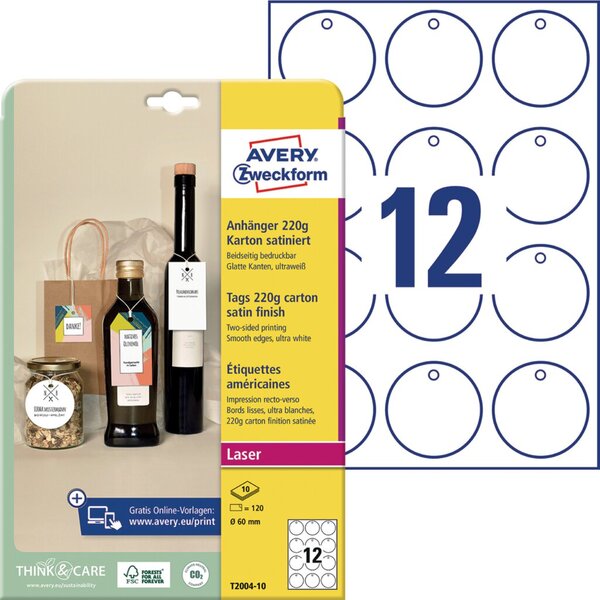 Image AVERY Zweckform Anhänger, Karton, 220 g/qm, Durchm: 60 mm