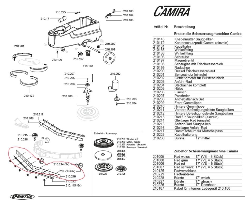 Image Zubehör/Ersatzteil: Gummilippe hinten für Camira Scheuersaugmaschine | Hinten 210210 <br>passend für Sprintus Camira (69241)