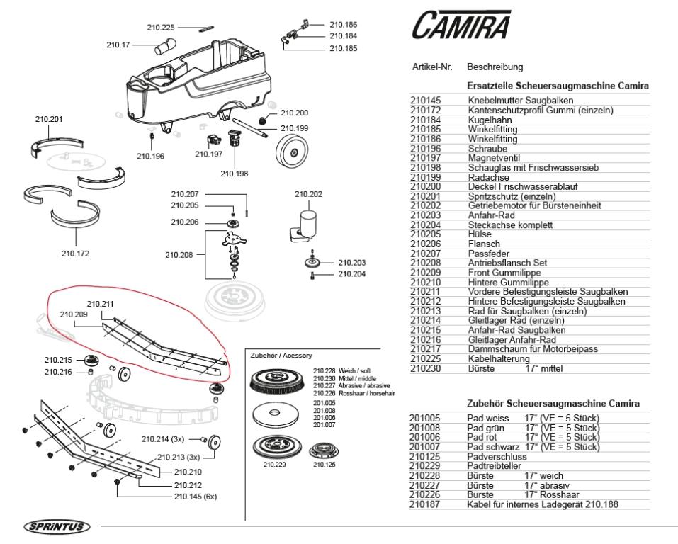 Image Zubehör/Ersatzteil: Gummilippe vorn für Camira Scheuersaugmaschine | Front 210209 <br>passend für Sprintus Camira (69241)