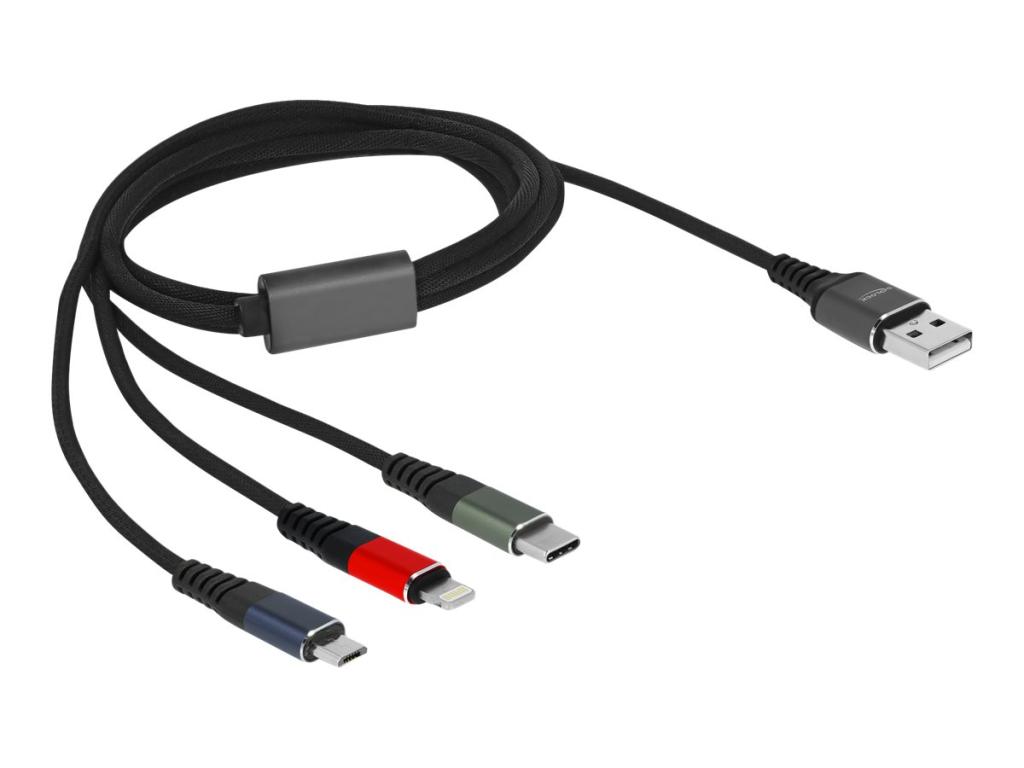 Image DELOCK USB Ladekabel 3 in 1 für Lightning/Micro USB/USB Type-C 1m 3-farbig