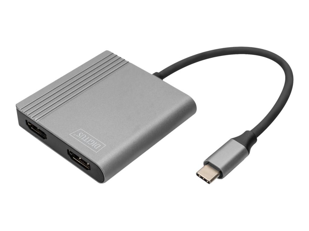 Image DIGITUS Grafikadapter 2in1, USB-C - 2x HDMI, schwarz/silber