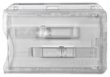 Image Kartenhalter / Cardholder / Namensschild, passend für 2 Karte, mit 2 Ausschiebern, mit 2 Ründlöchern und Langloch, aus Polykarbonat, Farbe: transparent - 100 Stück
