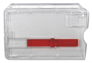 Image Kartenhalter / Cardholder / Namensschild,passend für 1 Karte, mit Ausschieber, mit Ründlöchern und Langloch, aus Polykarbonat, Farbe: transparent matt - 100 Stück