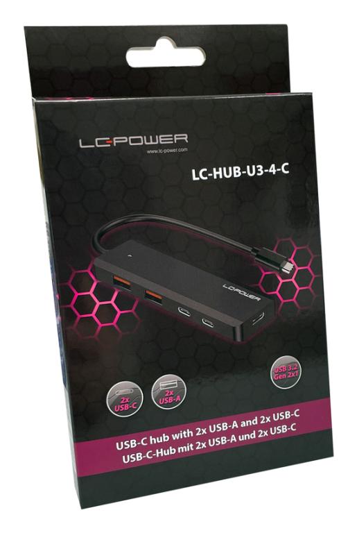 Image LC-POWER 2xUSBA 1XUSB-C Black retail (LC-HUB-U3-4-C)