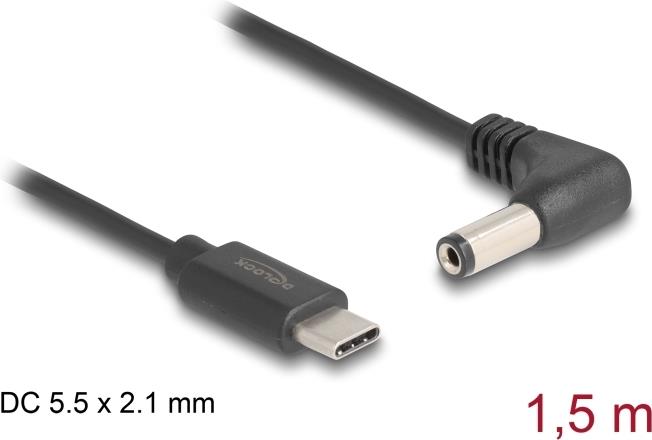 Image DELOCK USB Type-C Stromkabel zu DC 5,5 x 2,1 mm Stecker gewinkelt 1,5 m