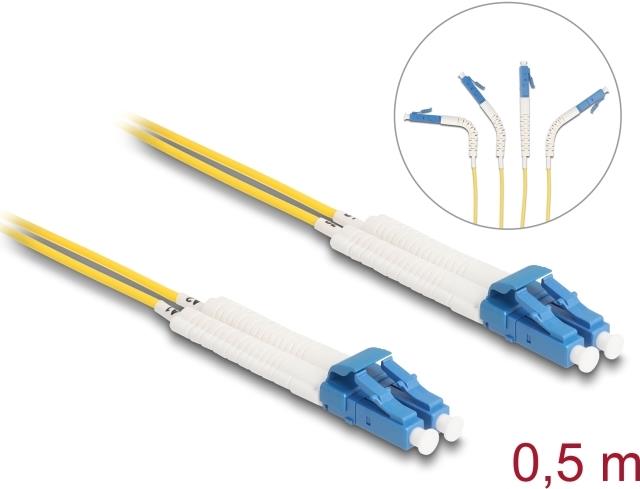 Image DELOCK LWL Kabel LC Duplex zu LC Duplex Singlemode OS2 winkelbar 0,5 m