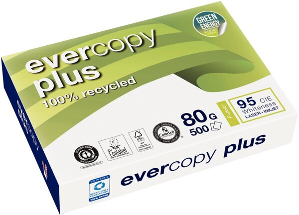 Image evercopy Recycling Papier A4 ws 80g Weiße 90 CIE f. Laser-, Inkjetdrucker