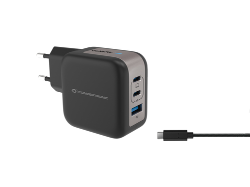 Image CONCEPTRONIC Ladegerät 3Port 67W,2xUSB-C,1xUSB-A 1.5m sw