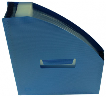 Image EXXO by HFP Fächer-Stehsammler / Fächertasche / Aktentasche, passend für A4 Unterlagen, 12 Fächer, aus PP, dehnbar bis 30 cm, mit Klarsicht-Taben und Tragegriff, Farbe: transparent blau – 1 Stück