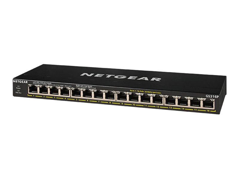 Image NETGEAR GS316P unmngd 16port Gigabit Ethern PoE+Switch, 115W PoE+bdgt, fanless,