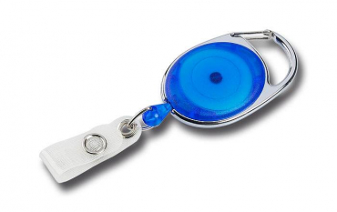 Image JOJO – Ausweishalter Ausweisclip Schlüsselanhänger ovale Form, Metallumrandung Druckknopfschlaufe, Farbe transparent blau - 100 Stück