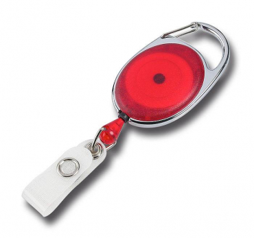Image JOJO – Ausweishalter Ausweisclip Schlüsselanhänger ovale Form, Metallumrandung Druckknopfschlaufe, Farbe transparent rot - 10 Stück