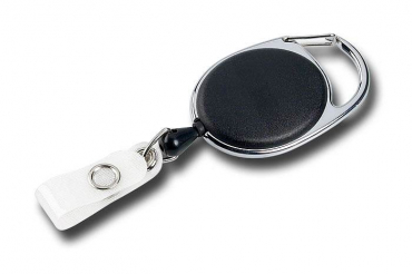 Image JOJO – Ausweishalter Ausweisclip Schlüsselanhänger ovale Form, Metallumrandung Druckknopfschlaufe, Farbe Schwarz - 10 Stück