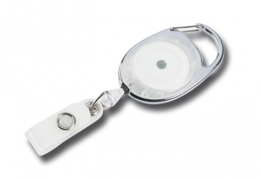 Image JOJO – Ausweishalter Ausweisclip Schlüsselanhänger ovale Form, Metallumrandung Druckknopfschlaufe, Farbe transparent weiss - 100 Stück