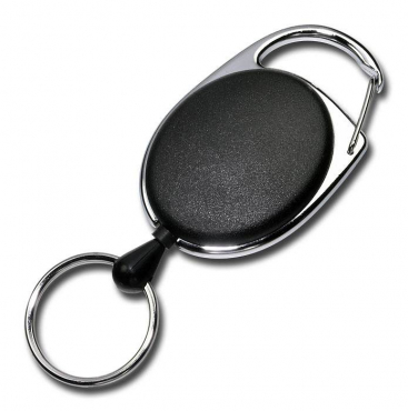 Image JOJO – Ausweishalter Ausweisclip Schlüsselanhänger ovale Form, Metallumrandung Schlüsselring, Farbe Schwarz - 10 Stück