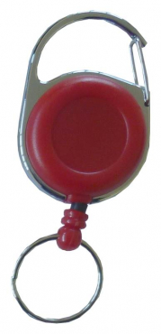 Image JOJO – Ausweishalter / Ausweisclip / Schlüsselanhänger mit runder Form, Metallumrandung, Gürtelclip, Schlüsselring, Farbe rot - 10 Stück