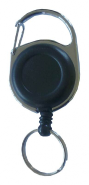 Image JOJO – Ausweishalter / Ausweisclip / Schlüsselanhänger mit runder Form, Metallumrandung, Gürtelclip, Schlüsselring, Farbe schwarz- 10 Stück