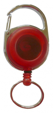 Image JOJO – Ausweishalter / Ausweisclip / Schlüsselanhänger mit runder Form, Metallumrandung, Gürtelclip, Schlüsselring, Farbe transparent rot- 10 Stück