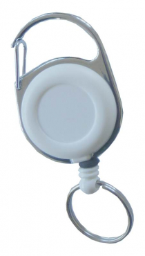 Image JOJO – Ausweishalter / Ausweisclip / Schlüsselanhänger mit runder Form, Metallumrandung, Gürtelclip, Schlüsselring, Farbe weiß - 100 Stück