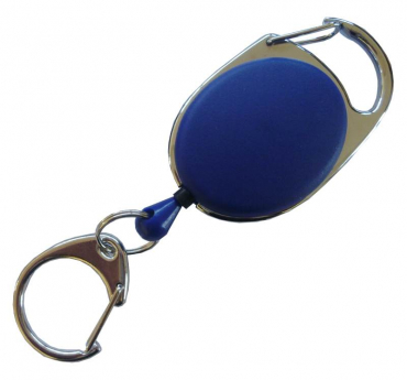 Image JOJO – Ausweishalter Ausweisclip Schlüsselanhänger ovale Form, Metallumrandung Karabinerhaken, Farbe Blau - 100 Stück