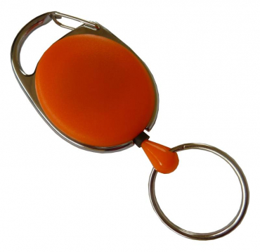 Image JOJO – Ausweishalter Ausweisclip Schlüsselanhänger ovale Form, Metallumrandung Schlüsselring, Farbe orange - 100 Stück