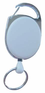 Image JOJO – Ausweishalter Ausweisclip Schlüsselanhänger ovale Form, Metallumrandung Schlüsselring, Farbe weiss - 100 Stück