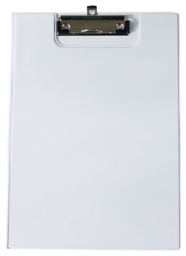 Image Klemmbrettmappe / Schreibmappe / Clipboard-Mappe A4 economy aus Graupappe, mit PVC-Folien Überzug, mit Drahtbügelklemme und Vorderdeckel, leinengeprägt, Farbe: weiss - 1 Stück