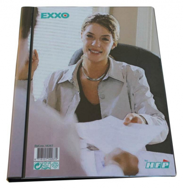 Image EXXO by HFP Präsentationsbuch / Sichthüllenmappe / Sichtbuch, A4, aus PP, mit 60 fest eingeschweißten und oben offenen Klarsichthüllen, mit klarer Außentasche und Innentasche auf dem Vorderdeckel, Farbe: schwarz – 1 Stück