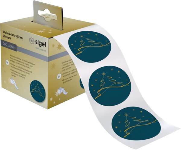 Image sigel Weihnachts-Sticker "Christmas tree petrol", auf Rolle