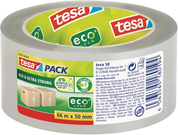 Image tesapack ECO & ULTRA STRONG Verpackungsklebeband, 50mm x 66m