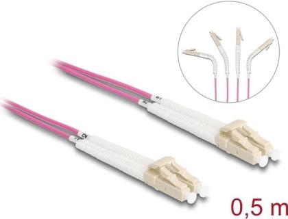 DELOCK LWL Kabel LC Duplex zu LC Duplex Multimode OM4 winkelbar 0,5 m