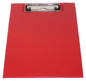Klemmbrettmappe / Schreibmappe / Clipboard-Mappe A5 economy aus Graupappe, mit PVC-Folien Überzug, mit Drahtbügelklemme und Vorderdeckel, leinengeprägt, Farbe: rot - 1 Stück