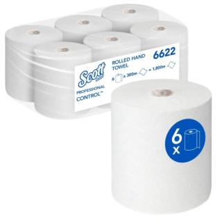Papierhandtücher Rollenhandtücher Außenabrollung 1-lagig, weiß, 300 m, "Scott® Control" | 6 Rollen passend nur für Kimberly Clark Spender 7375, 7376