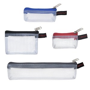 4 FolderSys Reißverschlussbeutel je 1 x 170 x 40 mm grau, 80 x 55 mm schwarz, 80 x 30 mm blau, 55 x 35 mm rot transparent/farbsortiert 0,15 mm