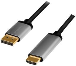 LOGILINK DisplayPort cable, DP/M to HDMI A/M, 4K/60 Hz, alu, black/grey, 2 m