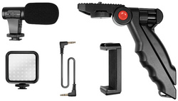 LogiLink Vlogger Kit mit LED-Licht, mit Mikrofon + Stativ