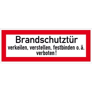 SafetyMarking® Brandschutzaufkleber Brandschutztür verkeilen, verstellen, festbinden,o.ä. verboten! rechteckig 29,7 x 10,5 cm