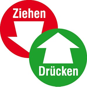 SafetyMarking® Hinweisaufkleber Drücken/Ziehen mit Pfeil  rund 10,0 cm