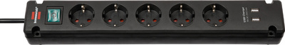 BRENNENSTUHL 1150660315 Steckdosenleiste mit Schalter 5fach Schwarz Schutzkonta