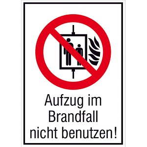 SafetyMarking® Verbotsaufkleber Aufzug im Brandfall nicht benutzen rechteckig 10,5 x 14,8 cm