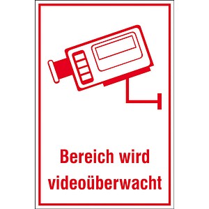 SafetyMarking® Hinweisschild Bereich wird videoüberwacht  rechteckig 20,0 x 30,0 cm