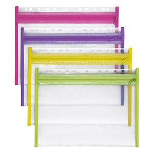 4 VELOFLEX Reißverschlussbeutel XS A4 transparent/pink, lila, grün, gelb 0,3 mm